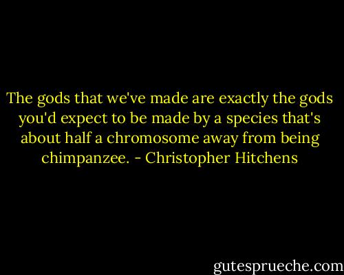 The gods that﻿ we've made are exactly the gods you'd expect to be made by a species that's about half a chromosome away from being chimpanzee. - Christopher Hitchens