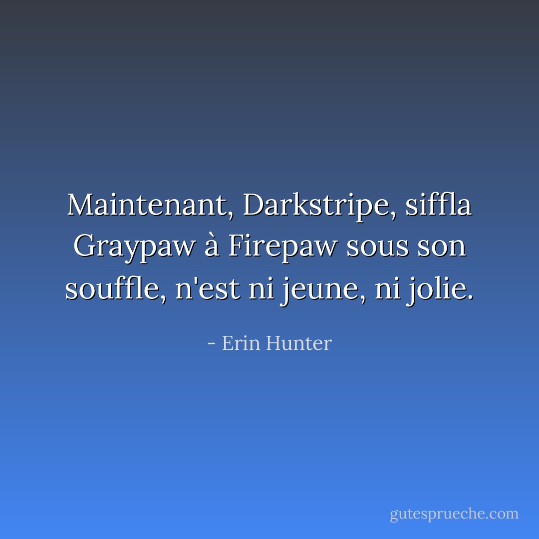 Maintenant, Darkstripe, siffla Graypaw à Firepaw sous son souffle, n'est ni jeune, ni jolie. - Erin Hunter