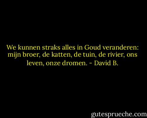 We kunnen straks alles in Goud veranderen: mijn broer, de katten, de tuin, de rivier, ons leven, onze dromen. - David B.