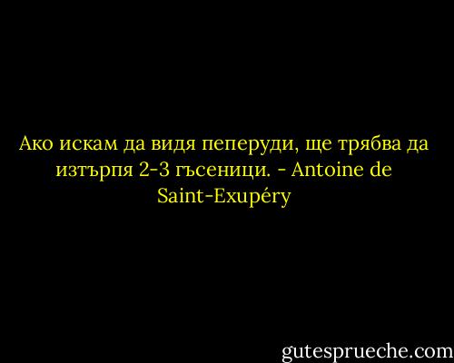 Ако искам да видя пеперуди, ще трябва да изтърпя 2-3 гъсеници. - Antoine de Saint-Exupéry
