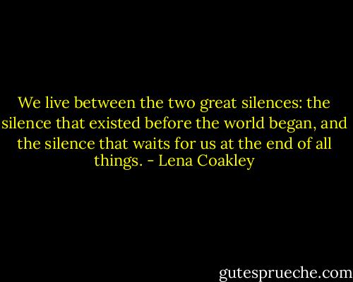 We live between the two great silences: the silence that existed before the world began, and the silence that waits for us at the end of all things. - Lena Coakley