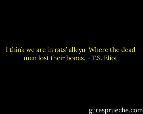 I think we are in rats’ alley	 <br />Where the dead men lost their bones. - T.S. Eliot