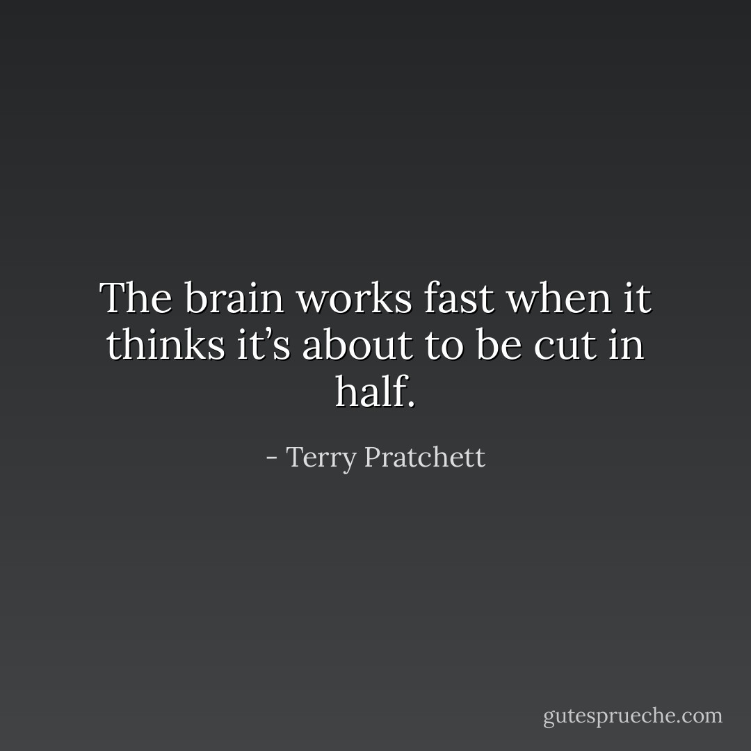 The brain works fast when it thinks it’s about to be cut in half. - Terry Pratchett