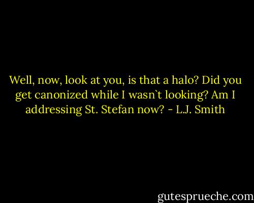 Well, now, look at you, is that a halo? Did you get canonized while I wasn`t looking? Am I addressing St. Stefan now? - L.J. Smith