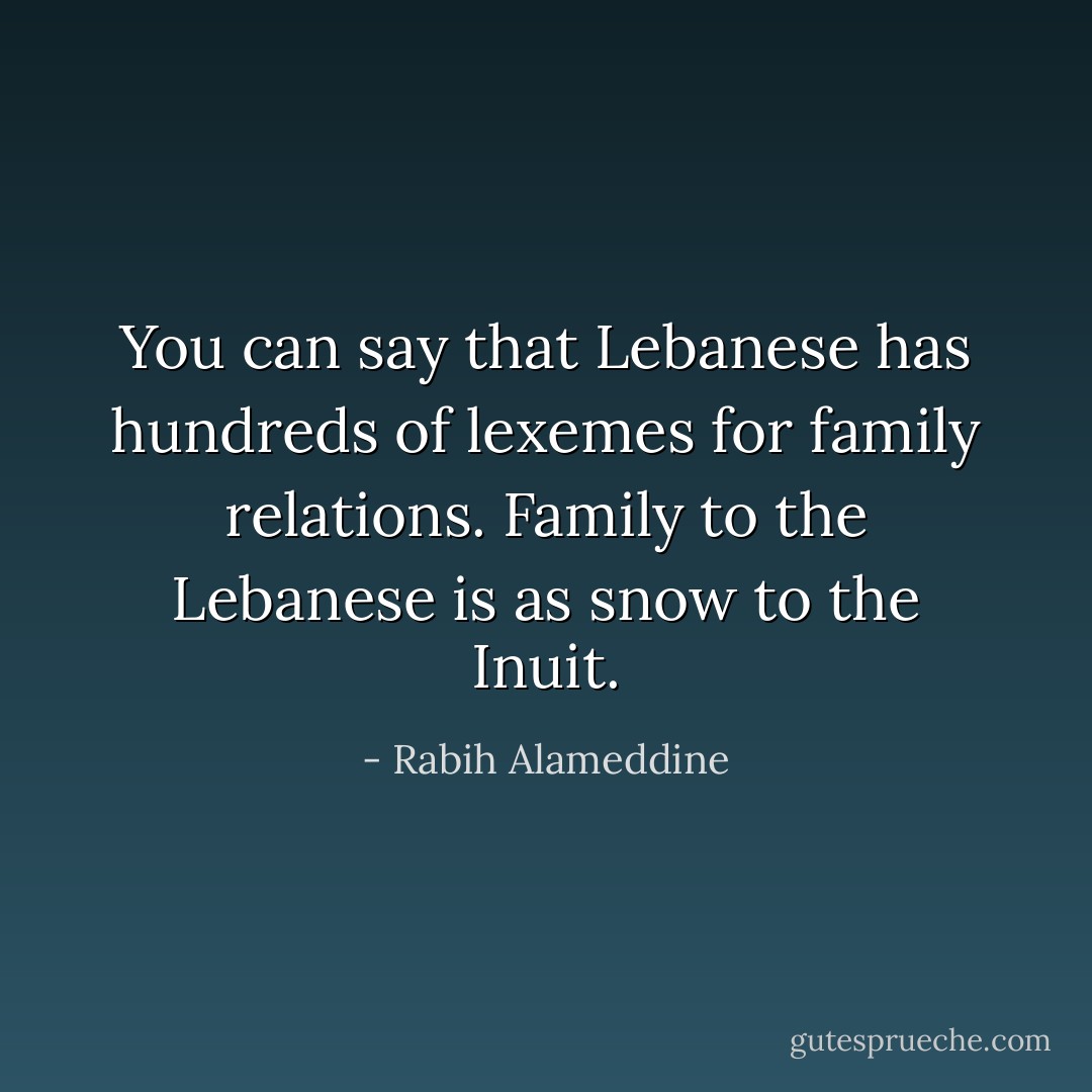 You can say that Lebanese has hundreds of lexemes for family relations. Family to the Lebanese is as snow to the Inuit. - Rabih Alameddine