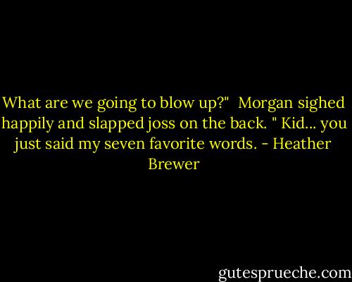 What are we going to blow up?"<br /> Morgan sighed happily and slapped joss on the back. " Kid... you just said my seven favorite words. - Heather Brewer