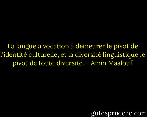La langue a vocation à demeurer le pivot de l'identité culturelle, et la diversité linguistique le pivot de toute diversité. - Amin Maalouf