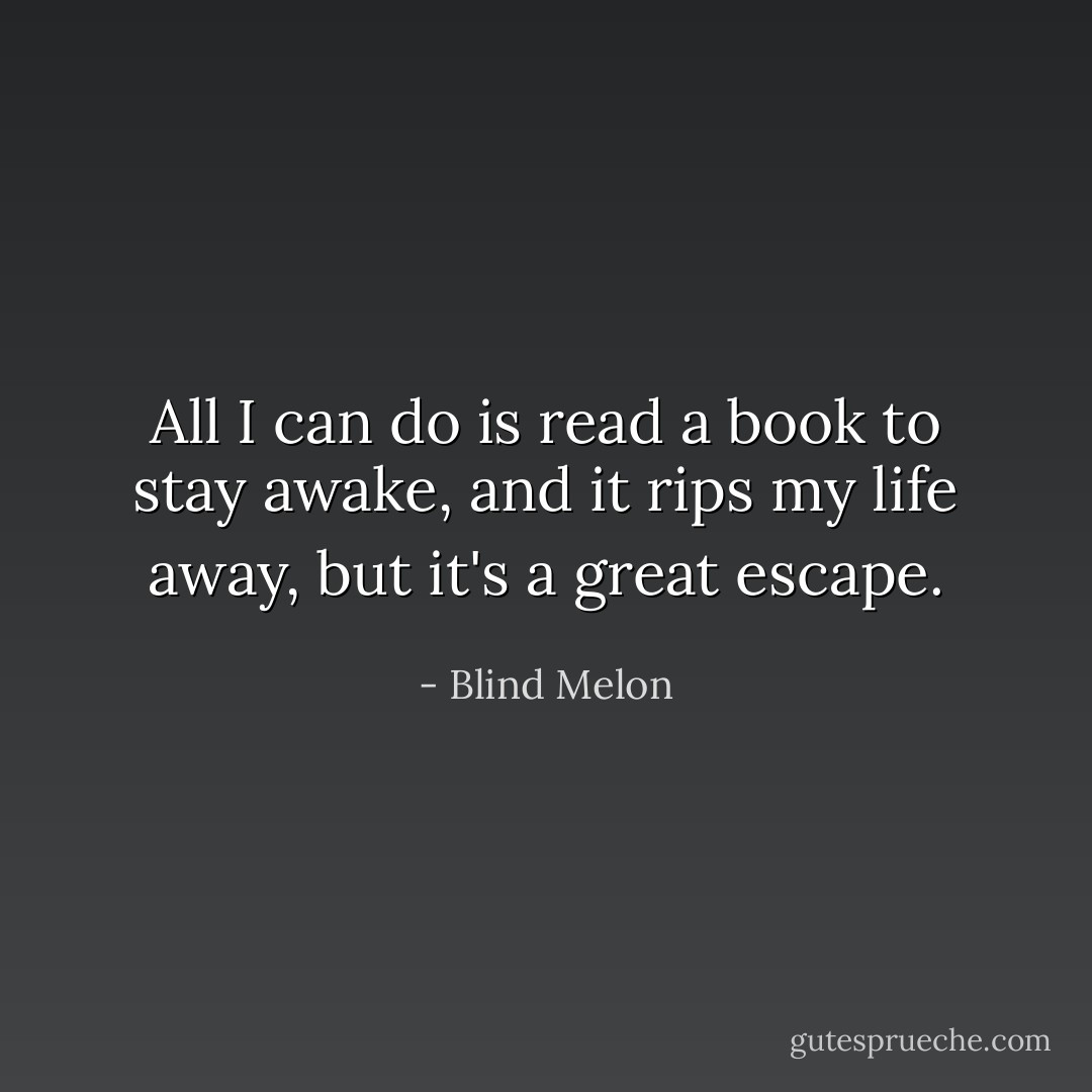 All I can do is read a book to stay awake, and it rips my life away, but it's a great escape. - Blind Melon