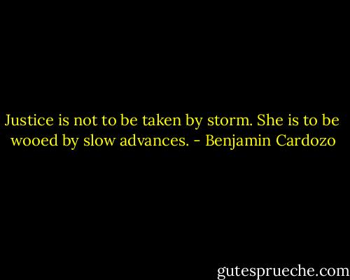 Justice is not to be taken by storm. She is to be wooed by slow advances. - Benjamin Cardozo