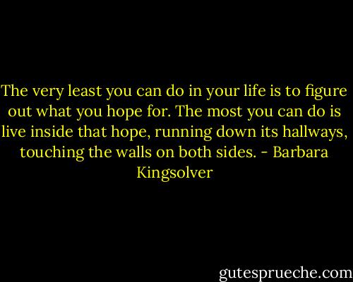 ‎The very least you can do in your life is to figure out what you hope for. The most you can do is live inside that hope, running down its hallways, touching the walls on both sides. - Barbara Kingsolver