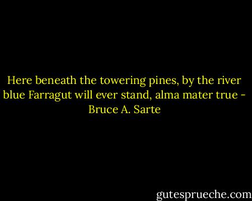 Here beneath the towering pines, by the river blue<br />Farragut will ever stand, alma mater true - Bruce A. Sarte