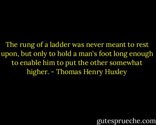 The rung of a ladder was never meant to rest upon, but only to hold a man's foot long enough to enable him to put the other somewhat higher. - Thomas Henry Huxley