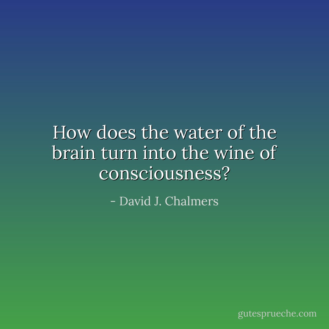 How does the water of the brain turn into the wine of consciousness? - David J. Chalmers