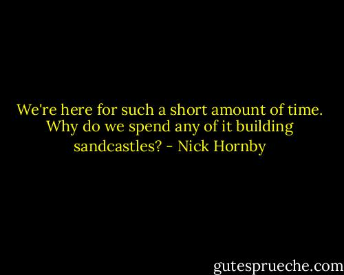 We're here for such a short amount of time. Why do we spend any of it building sandcastles? - Nick Hornby