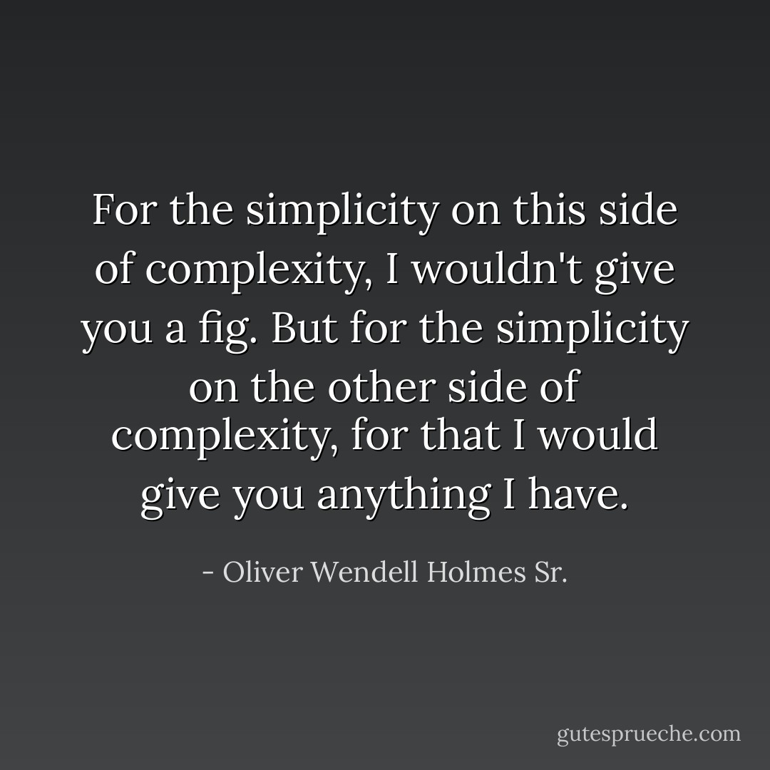 For the simplicity on this side of complexity, I wouldn't give you a fig. But for the simplicity on the other side of complexity, for that I would give you anything I have. - Oliver Wendell Holmes Sr.