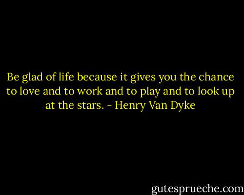 Be glad of life because it gives you the chance to love and to work and to play and to look up at the stars. - Henry Van Dyke