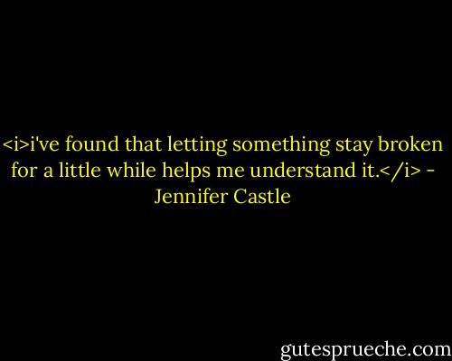 <i>i've found that letting something stay broken for a little while helps me understand it.</i> - Jennifer Castle