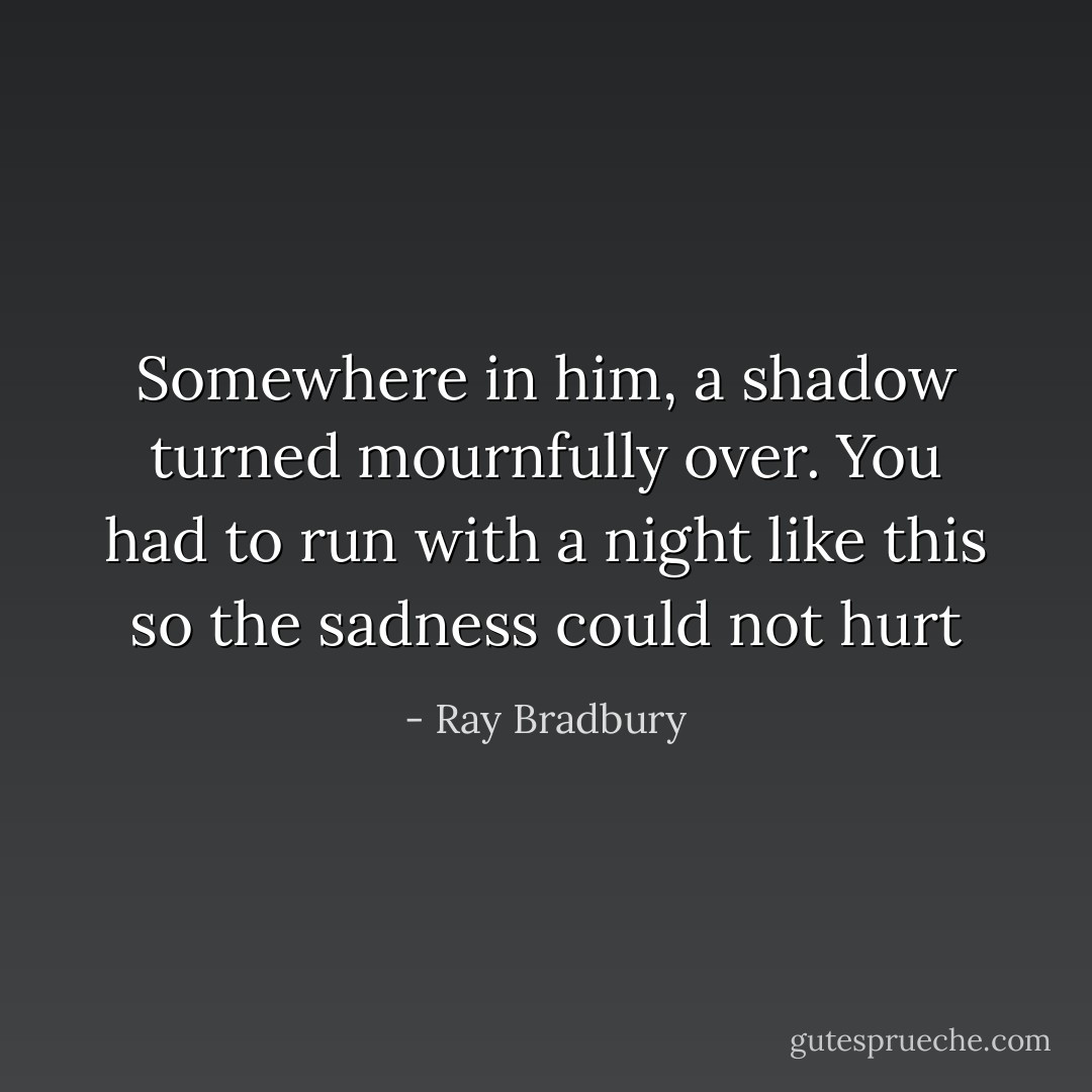 Somewhere in him, a shadow turned mournfully over. You had to run with a night like this so the sadness could not hurt - Ray Bradbury