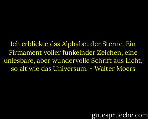 Ich erblickte das Alphabet der Sterne. Ein Firmament voller funkelnder Zeichen, eine unlesbare, aber wundervolle Schrift aus Licht, so alt wie das Universum. - Walter Moers