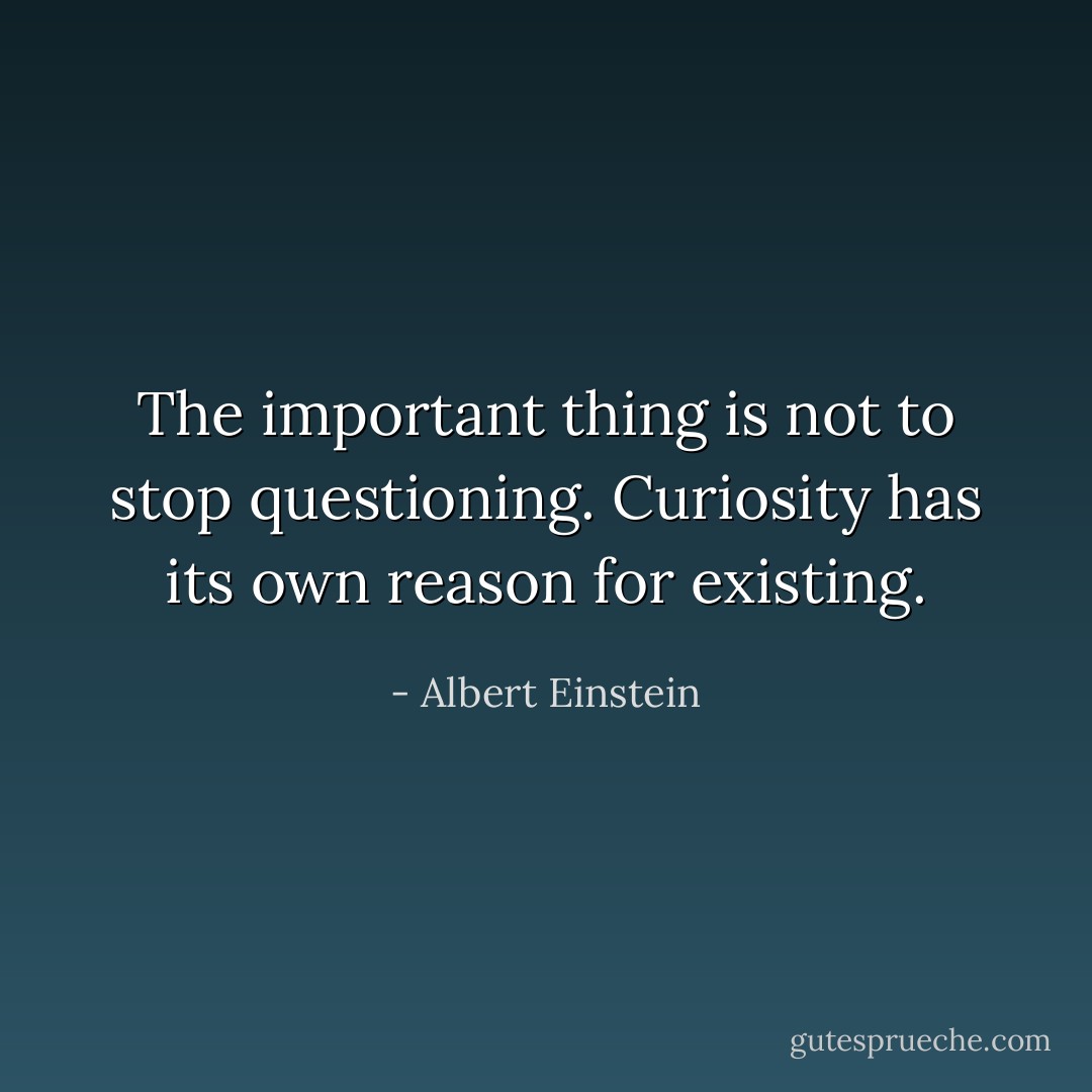 The important thing is not to stop questioning. Curiosity has its own reason for existing. - Albert Einstein