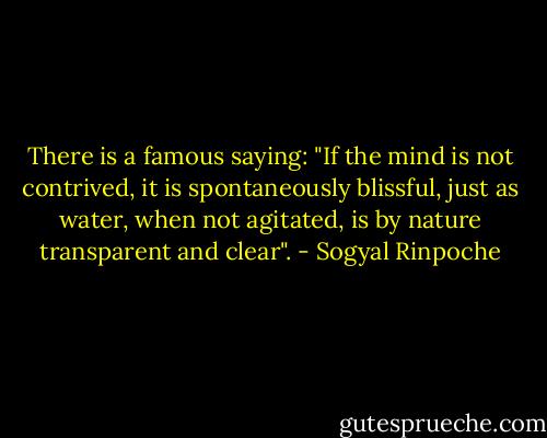 There is a famous saying: "If the mind is not contrived, it is spontaneously blissful, just as water, when not agitated, is by nature transparent and clear". - Sogyal Rinpoche
