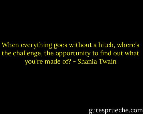 When everything goes without a hitch, where's the challenge, the opportunity to find out what you're made of? - Shania Twain