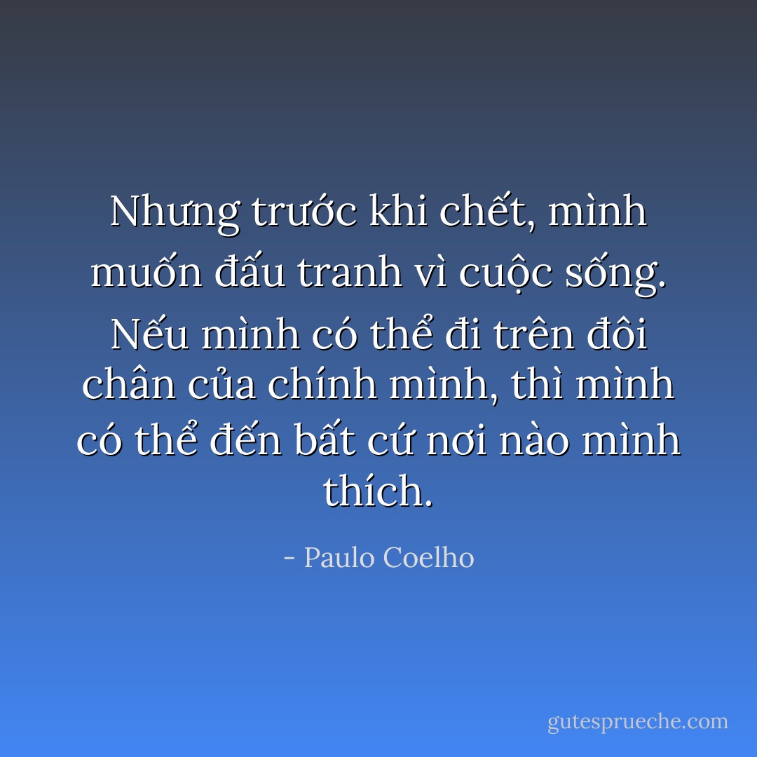 Nhưng trước khi chết, mình muốn đấu tranh vì cuộc sống. Nếu mình có thể đi trên đôi chân của chính mình, thì mình có thể đến bất cứ nơi nào mình thích. - Paulo Coelho