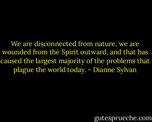 We are disconnected from nature, we are wounded from the Spirit outward, and that has caused the largest majority of the problems that plague the world today. - Dianne Sylvan