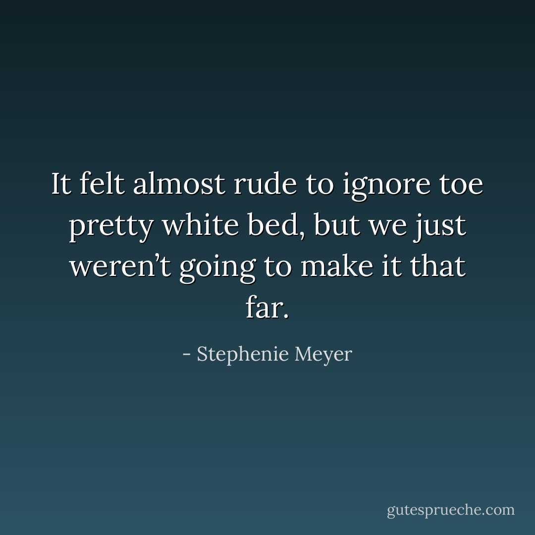 It felt almost rude to ignore toe pretty white bed, but we just weren’t going to make it that far. - Stephenie Meyer