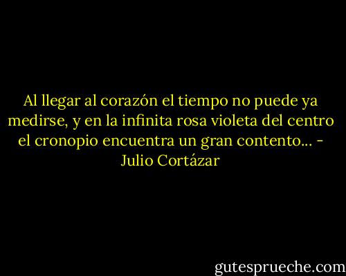 Al llegar al corazón el tiempo no puede ya medirse, y en la infinita rosa violeta del centro el cronopio encuentra un gran contento... - Julio Cortázar