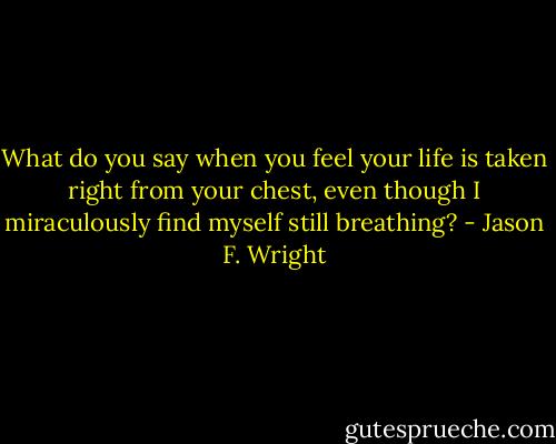 What do you say when you feel your life is taken right from your chest, even though I miraculously find myself still breathing? - Jason F. Wright