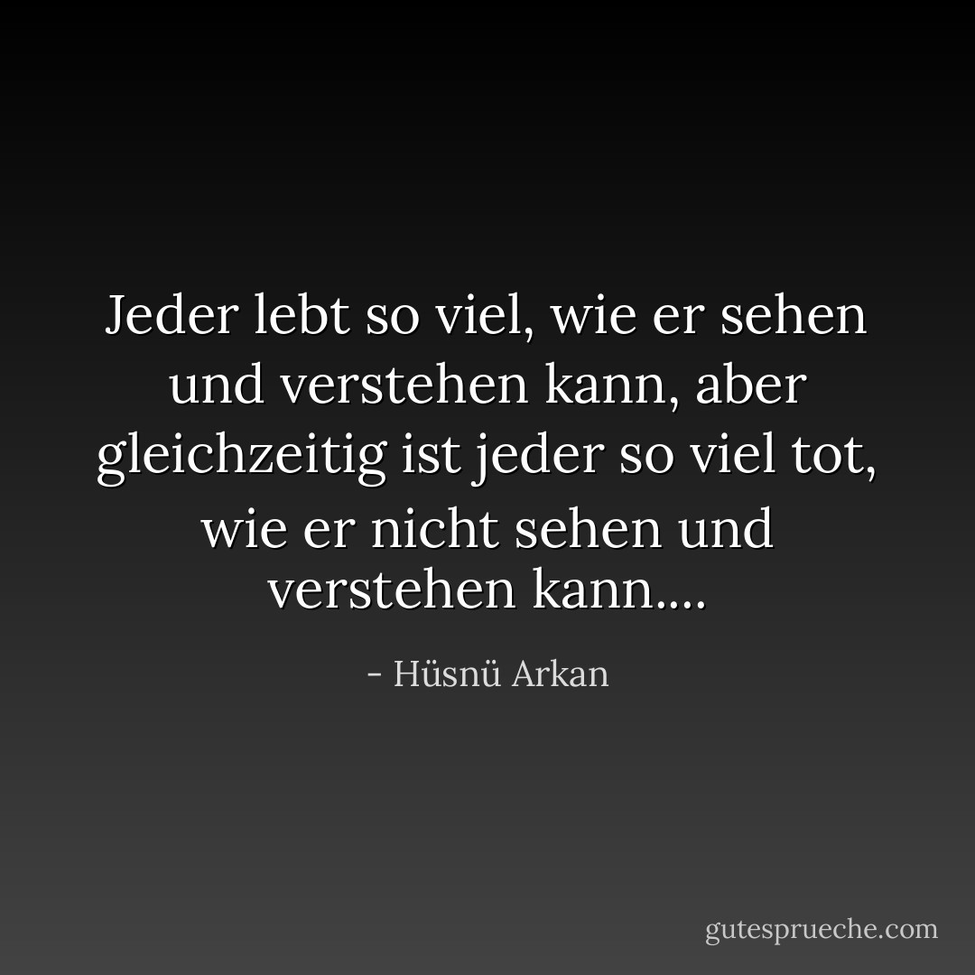 Jeder lebt so viel, wie er sehen und verstehen kann, aber gleichzeitig ist jeder so viel tot, wie er nicht sehen und verstehen kann.... - Hüsnü Arkan<