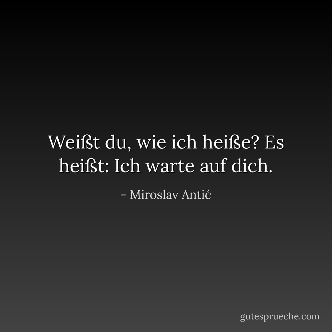 Weißt du, wie ich heiße?<br />Es heißt: Ich warte auf dich. - Miroslav Antić<