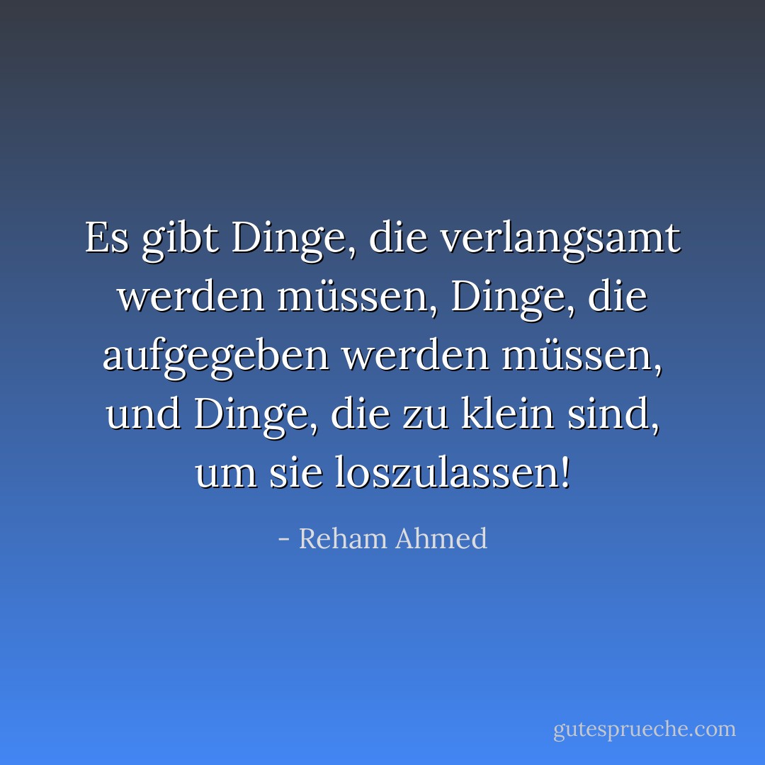 Es gibt Dinge, die verlangsamt werden müssen, Dinge, die aufgegeben werden müssen, und Dinge, die zu klein sind, um sie loszulassen! - Reham Ahmed<