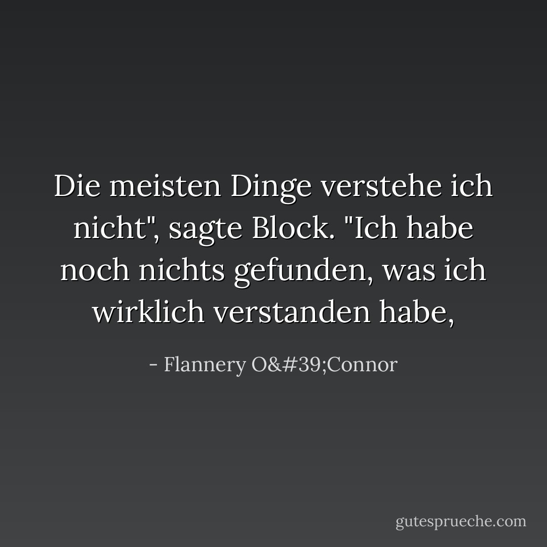 Die meisten Dinge verstehe ich nicht", sagte Block. "Ich habe noch nichts gefunden, was ich wirklich verstanden habe, - Flannery O'Connor<