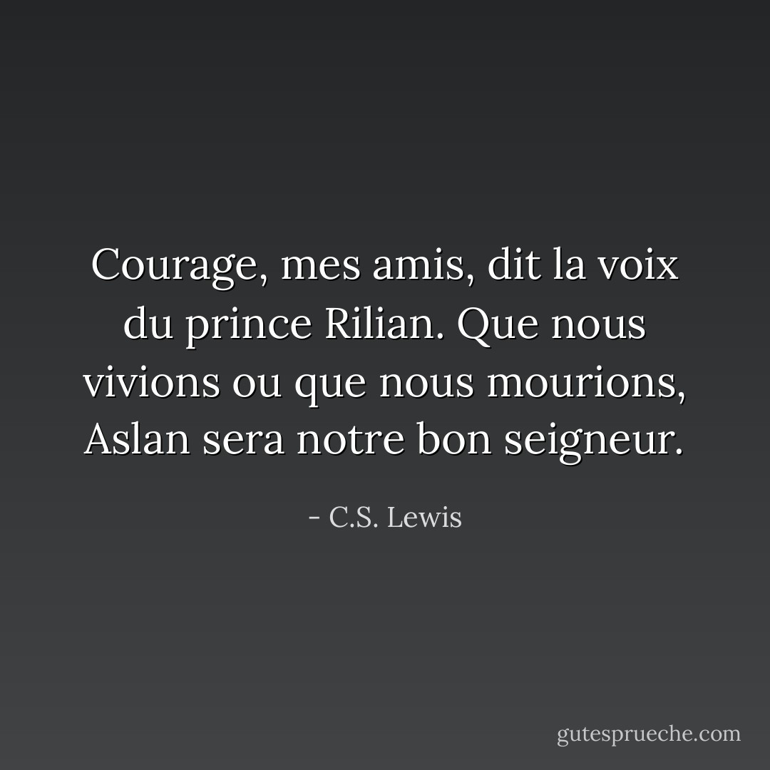 Courage, mes amis, dit la voix du prince Rilian. Que nous vivions ou que nous mourions, Aslan sera notre bon seigneur. - C.S. Lewis