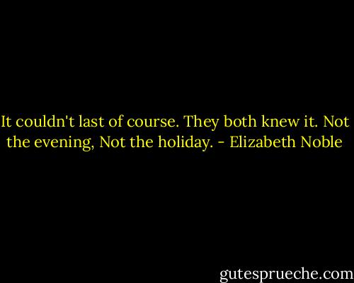 It couldn't last of course. They both knew it. Not the evening, Not the holiday. - Elizabeth Noble