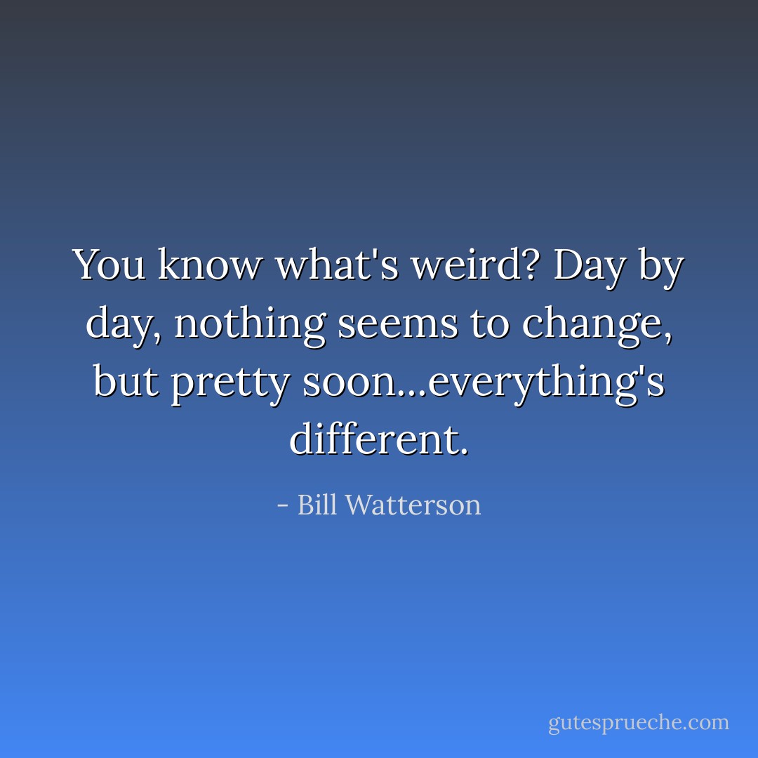 You know what's weird? Day by day, nothing seems to change, but pretty soon...everything's different. - Bill Watterson