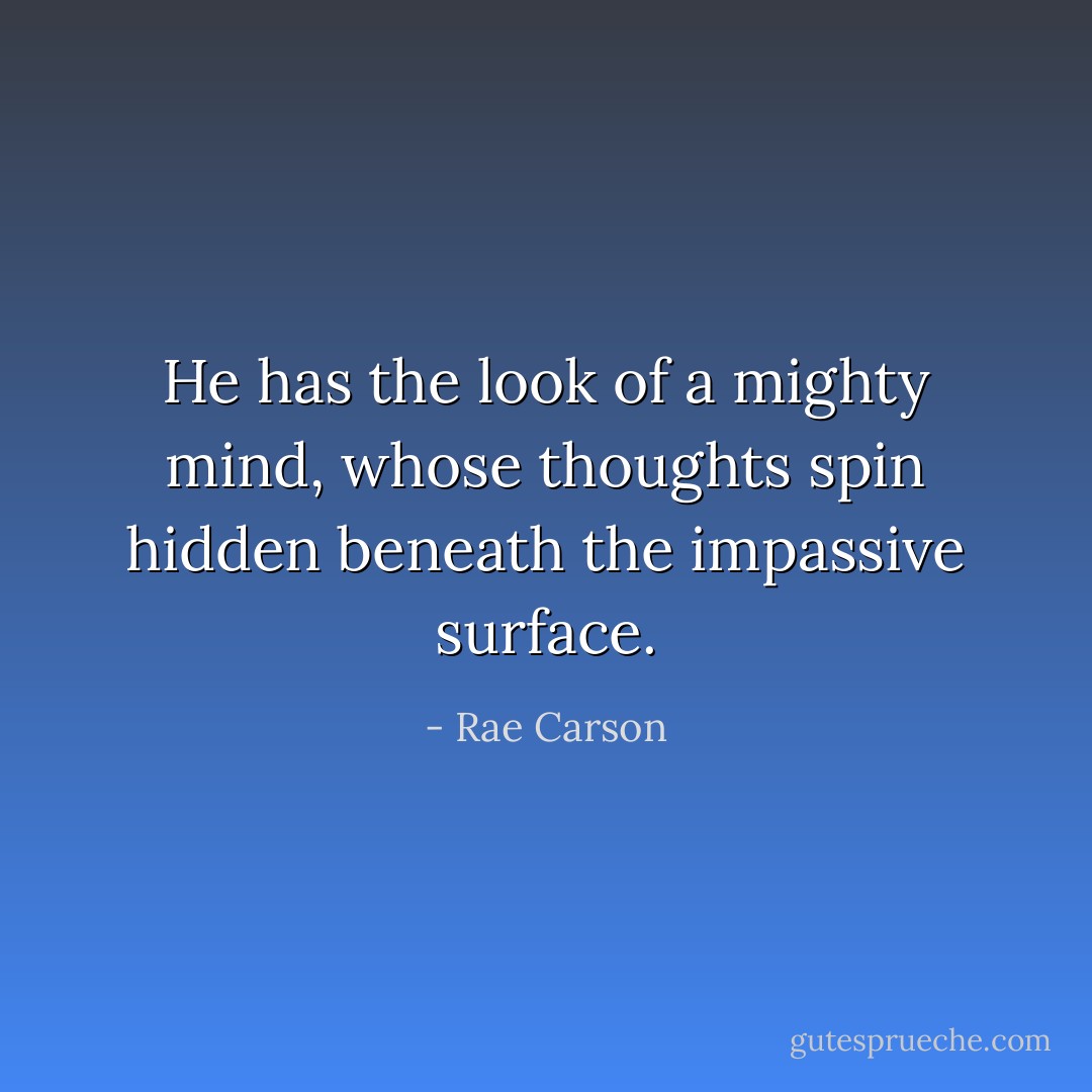 He has the look of a mighty mind, whose thoughts spin hidden beneath the impassive surface. - Rae Carson
