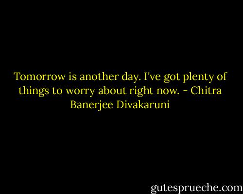Tomorrow is another day. I've got plenty of things to worry about right now. - Chitra Banerjee Divakaruni