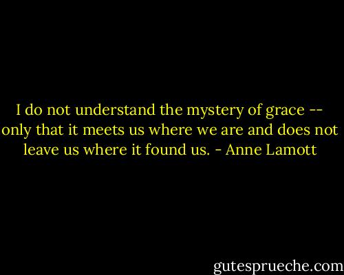 I do not understand the mystery of grace -- only that it meets us where we are and does not leave us where it found us. - Anne Lamott