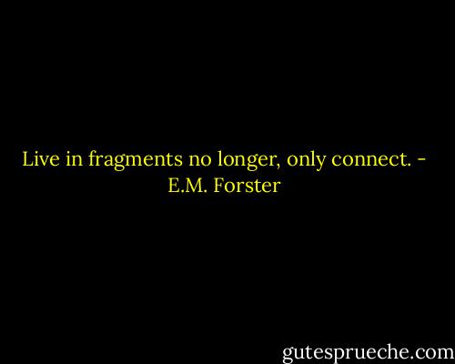 Live in fragments no longer, only connect. - E.M. Forster