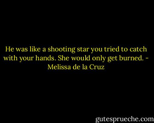 He was like a shooting star you tried to catch with your hands. She would only get burned. - Melissa de la Cruz