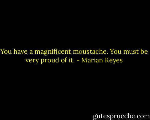 You have a magnificent moustache. You must be very proud of it. - Marian Keyes