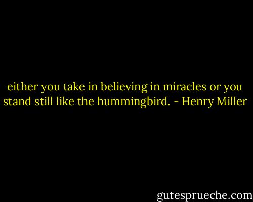 either you take in believing in miracles or you stand still like the hummingbird. - Henry Miller