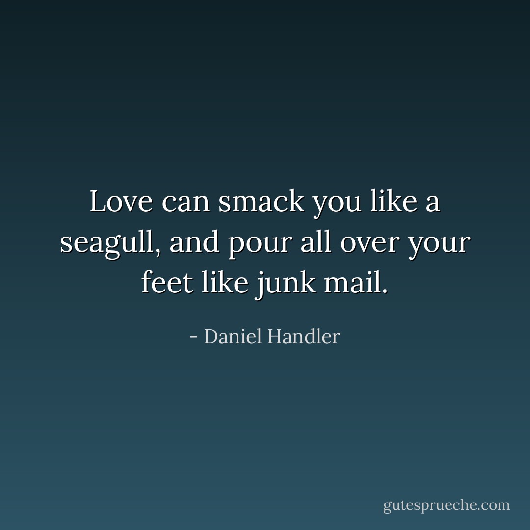 Love can smack you like a seagull, and pour all over your feet like junk mail. - Daniel Handler