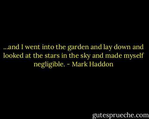 ...and I went into the garden and lay down and looked at the stars in the sky and made myself negligible. - Mark Haddon
