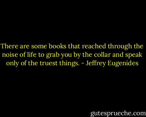 There are some books that reached through the noise of life to grab you by the collar and speak only of the truest things. - Jeffrey Eugenides