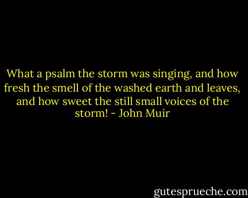 What a psalm the storm was singing, and how fresh the smell of the washed earth and leaves, and how sweet the still small voices of the storm! - John Muir