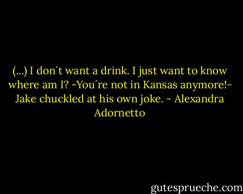 (...) I don´t want a drink. I just want to know where am I?<br />-You´re not in Kansas anymore!- Jake chuckled at his own joke. - Alexandra Adornetto